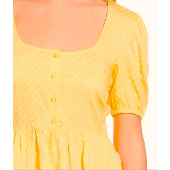 Vero Moda Boho Smocked Button Front Polka Dot Top Sz XL/Extra Large Yellow NWT - Picture 4 of 7